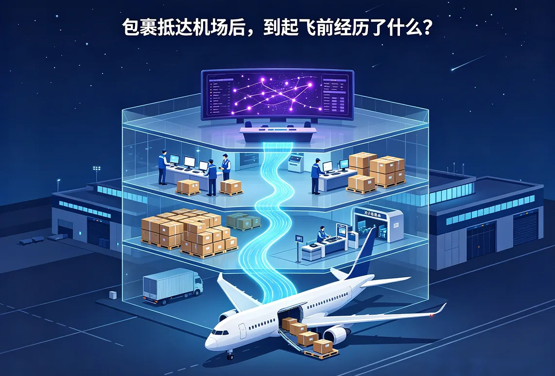 包裹抵达机场后，到起飞前经历了什么？