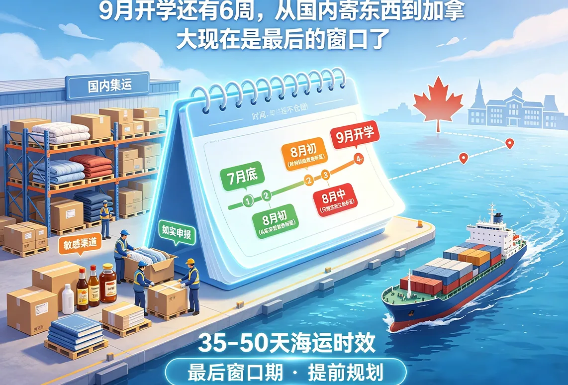 9月开学还有6周，从国内寄东西到加拿大现在是最后的窗口了