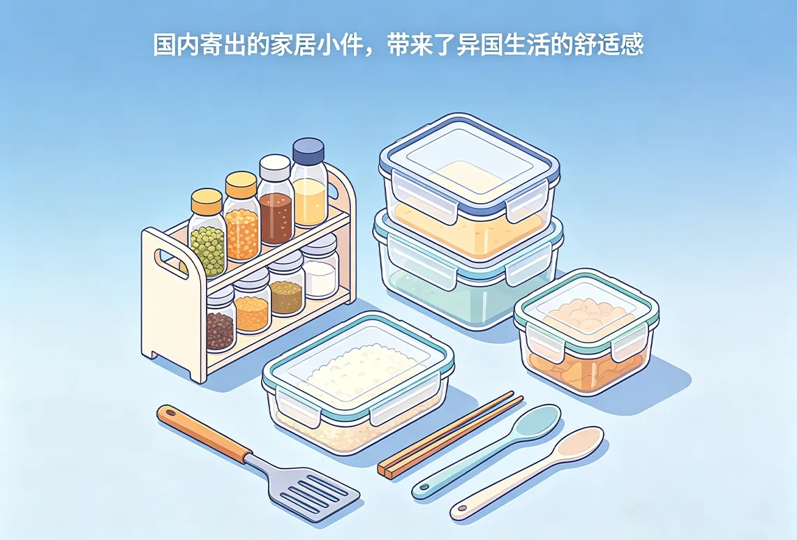 国内寄出的家居小件，带来了异国生活的舒适感