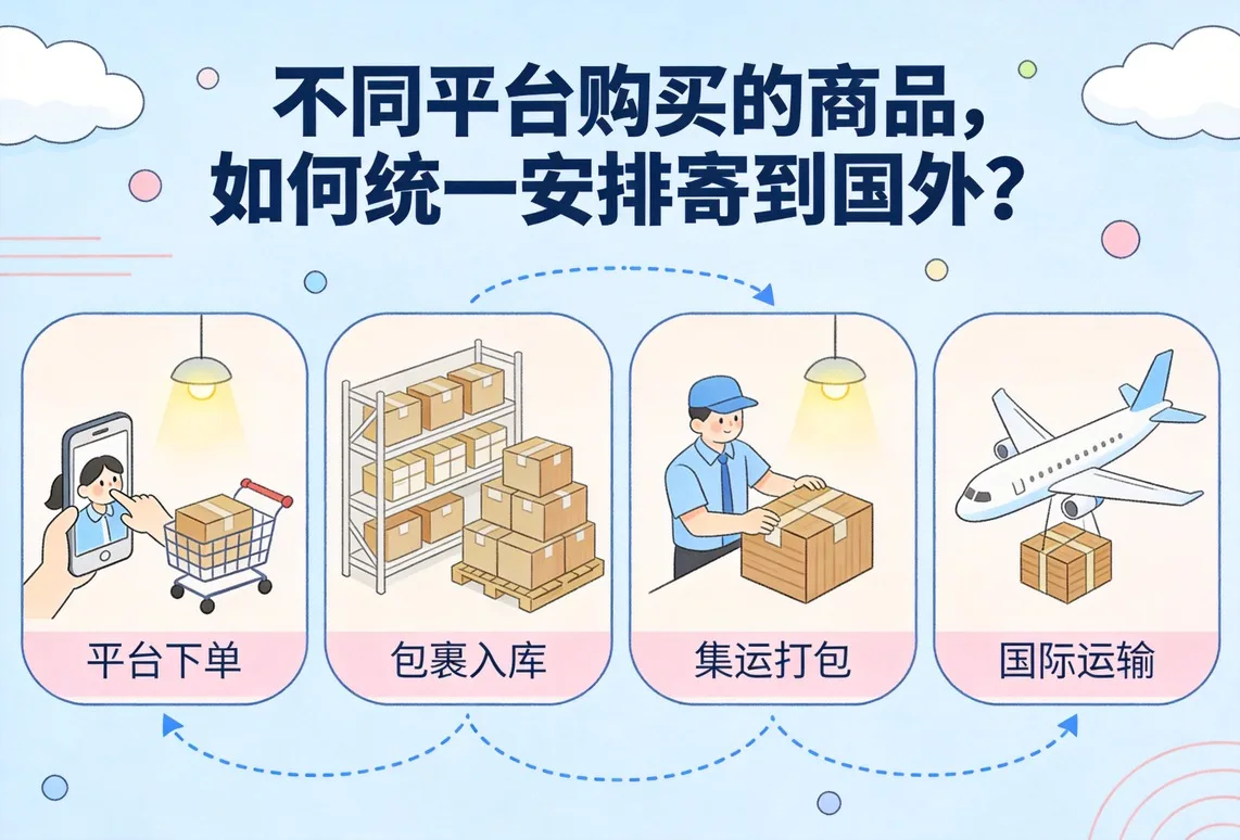 不同平台购买的商品，如何统一安排寄到国外？
